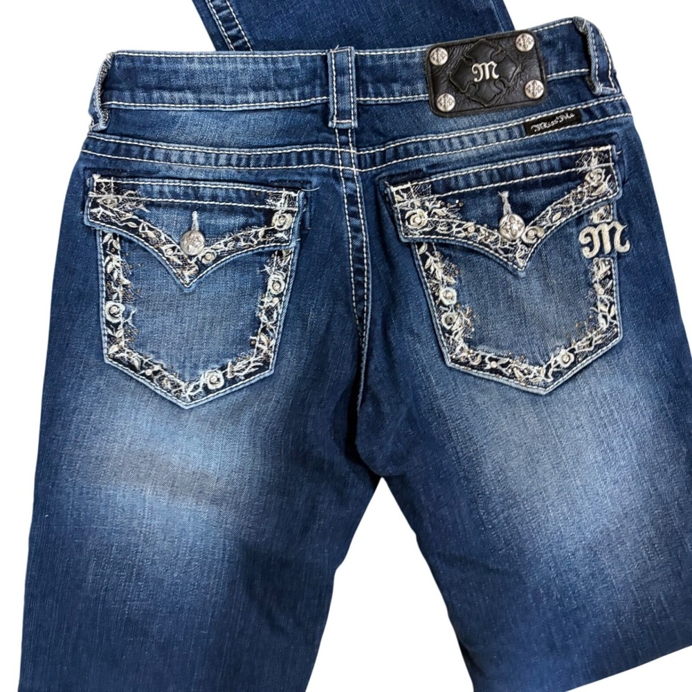 Miss Me Women's Blue Boot Cut Jeans with Embroidered Back Pockets